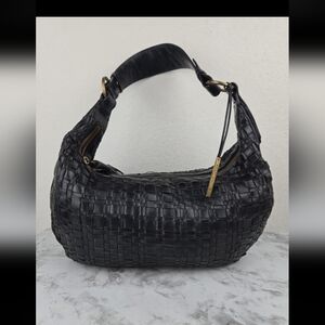 Elliot Lucca Black Woven Leather Hobo Bag